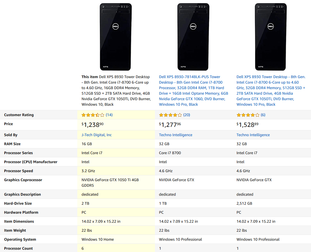 Compare Dell XPS Tower